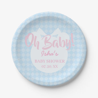 Prato de Papel Urso Azul Claro Baby Shower Oh Bebê