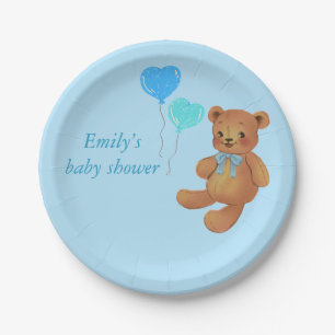 Prato De Papel Urso Azul e Balões Enrolando