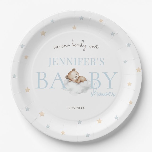 Prato De Papel Urso Azul Que Podemos Esperar Chá (Frente)