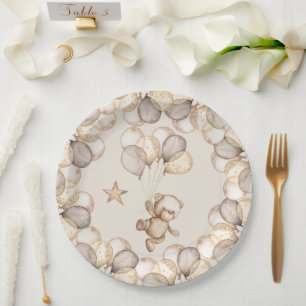 Prato De Papel Urso-Bebê Chá de fraldas Sexo Neutro