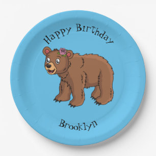 Prato De Papel Urso bonito com ilustração de desenho animado de f