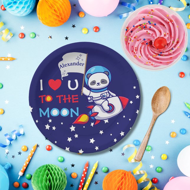 Prato De Papel Urso De Panda Bonito Em Naves De Foguete Personali (Criador carregado)