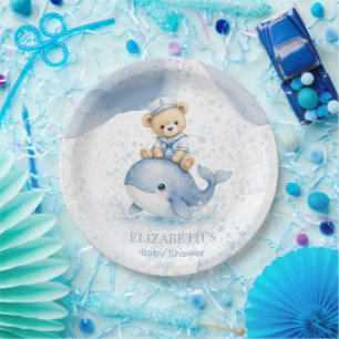 Prato De Papel Urso de Pelúcia Azul no Chuveiro de Bebê do Menino