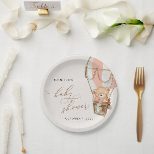 Prato De Papel Urso de Pelúcia, Balão de Ar Quente Rosa, Chás de 