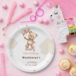 Prato De Papel Urso de pelúcia Beary First Balloon Boy 1º Anivers