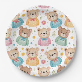 Prato De Papel Urso de pelúcia e flores