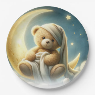 Prato De Papel Urso de Pelúcia na Lua Luz Estrelas Chás de Bebê