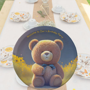 Prato De Papel Urso de pelúcia num campo, fofo costume