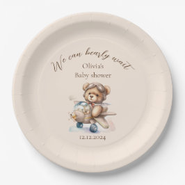 Prato De Papel Urso de pelúcia podemos esperar chá de fraldas