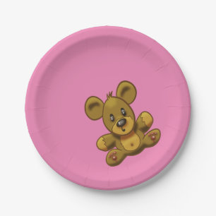 Prato De Papel Urso de Teddy a Rosa