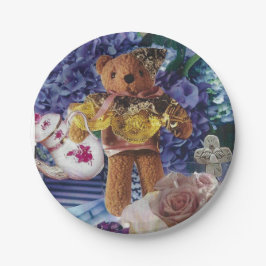 Prato De Papel Urso de Teddy Antiquado com Placas de Sobremesa de