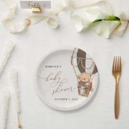 Prato De Papel Urso de Teddy, Balão de Ar Quente Castanho, Chá de