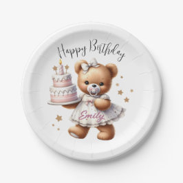 Prato De Papel Urso de Teddy Bonito com Balões e Presentes