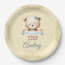 Prato De Papel Urso de Teddy Bonito com Brithday