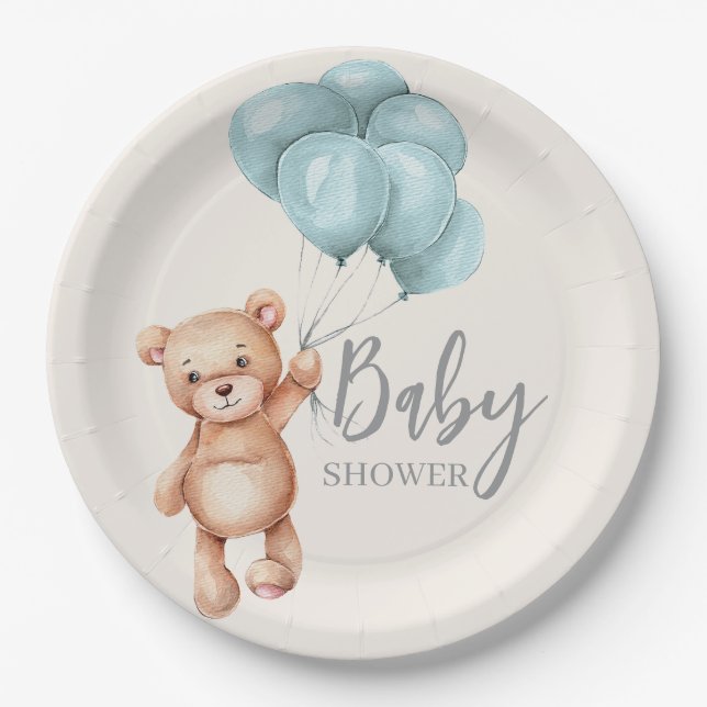 Prato De Papel Urso de Teddy com Balões (Frente)