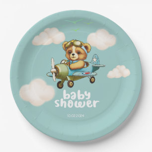 Prato De Papel Urso de Teddy Piloto de Avião a Aquarela