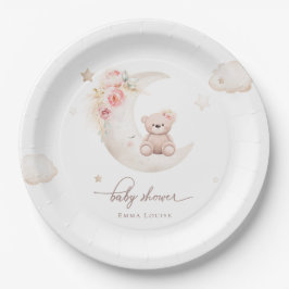 Prato De Papel Urso De Teddy Sobre O Chá de fraldas Neutro Da Lua