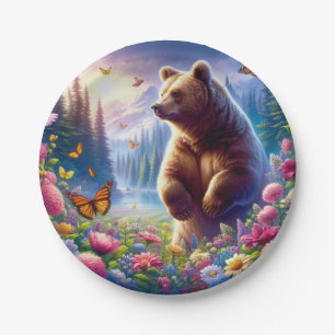 Prato De Papel Urso e borboletas bonitos e coloridos