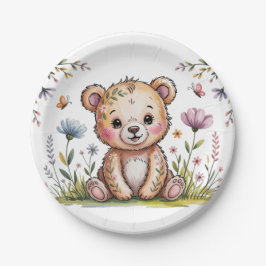 Prato De Papel Urso Floral Que Podemos Ampliar Chá de fraldas De 