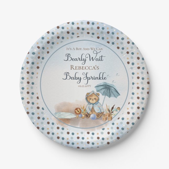 Prato De Papel Urso | Guarda-chuvas Azuis Garoto Esperado Prévia  (Frente)