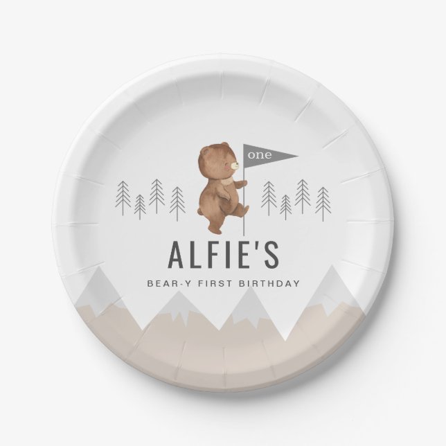 Prato De Papel Urso Monta Primeiro Aniversário (Frente)