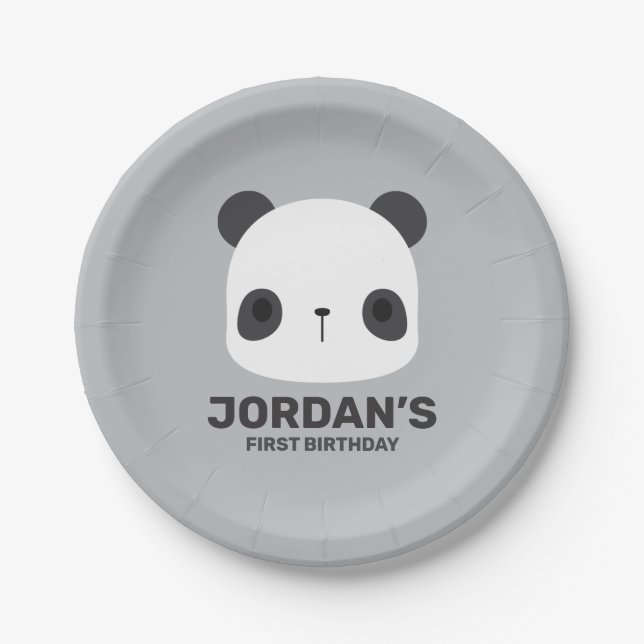 Prato De Papel Urso Panda Bonito com Nome Personalizado (Frente)