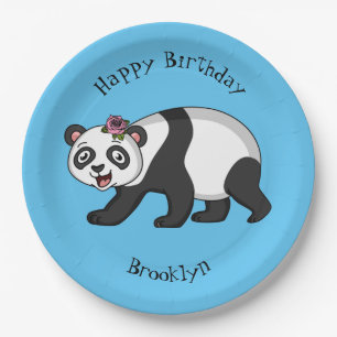 Prato De Papel Urso panda bonito e feliz com desenho animado