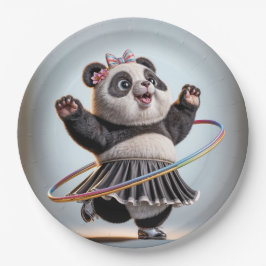 Prato De Papel Urso Panda Com Arco-Íris De Hula Hoop