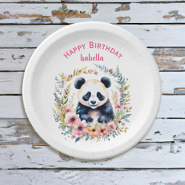 Prato De Papel Urso Panda no Aniversário da Garota Flores Persona