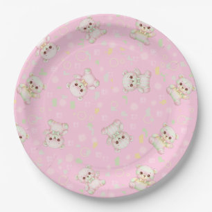 Prato De Papel Urso Pastel Adorável e Formas Geométricas Sem Cost