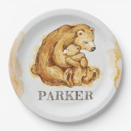 Prato De Papel Urso Personalizado de Aquarela