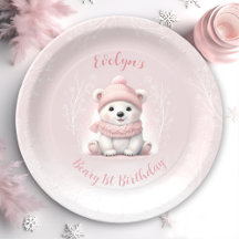 Urso Polar Cor-de-Rosa primeiro aniversario Cinza