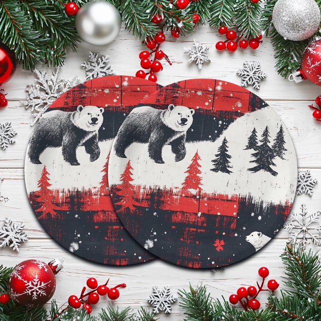 Prato De Papel Urso Polar das Xadrezes de Buffalo Vermelho (Criador carregado)