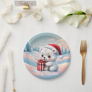 Prato De Papel Urso polar de Natal