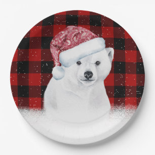 Prato De Papel Urso Polar De Natal Na Xadrez De Buffalo