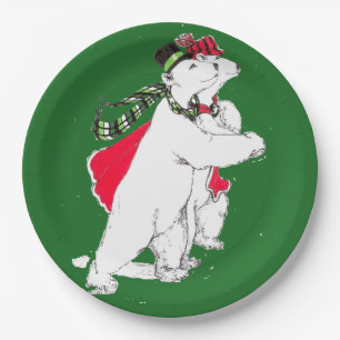 Prato De Papel Urso polar de patinagem do Natal lunático