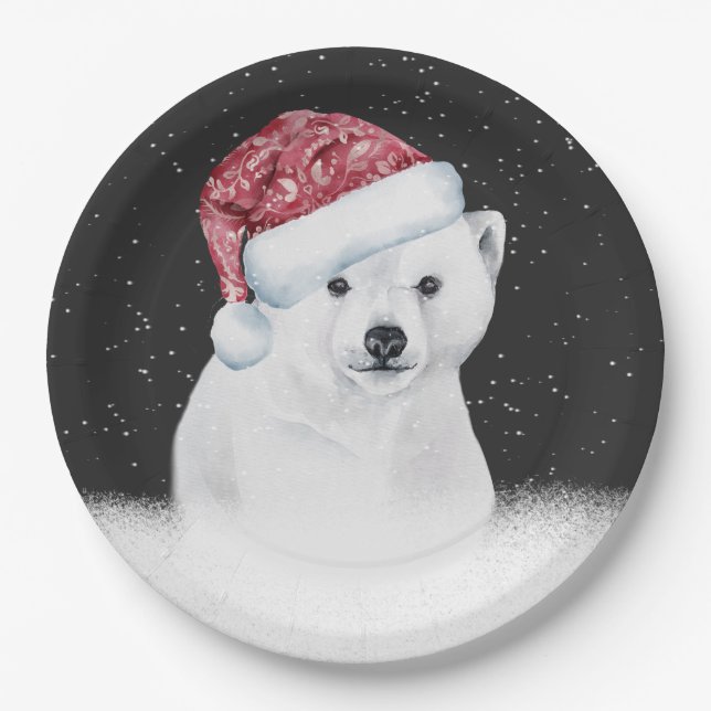 Prato De Papel Urso Polar Em Flocos De Neve (Frente)