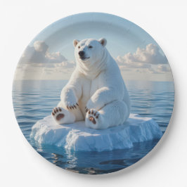 Prato De Papel Urso Polar Flutuando Em Uma Placa De Gelo