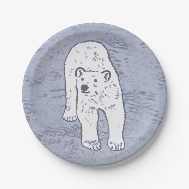 Prato De Papel Urso Polar na Pintura do Gelo - Arte Original da V (Frente)