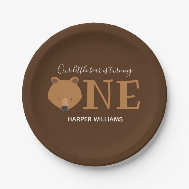 Prato De Papel Urso Transformando Um Animal Primeiro Aniversário (Frente)