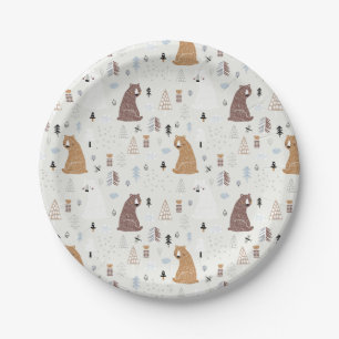 Prato De Papel Ursos Bonitos no Padrão Florestal