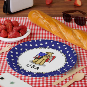 Prato De Papel USA American Flag Airedale Terrier Dog - Cute