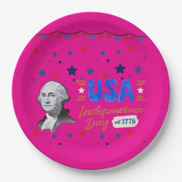 Prato De Papel USA Independence Day hot pink