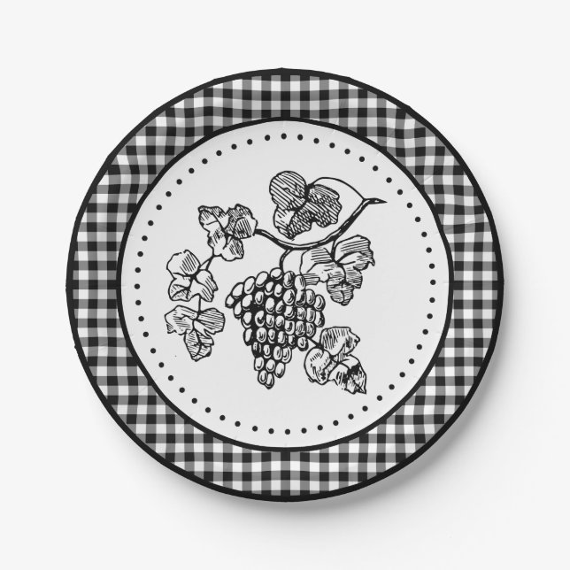 Prato De Papel Uvas Gingham (Frente)