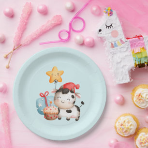 Prato De Papel Vaca Sorrindo - Um Bom Aniversário