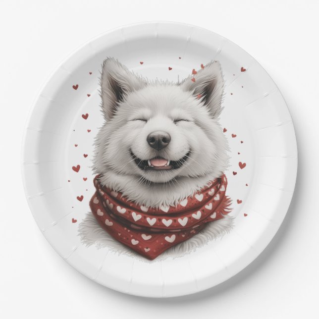 Prato De Papel Valentines Day Samoyed Dog (Frente)
