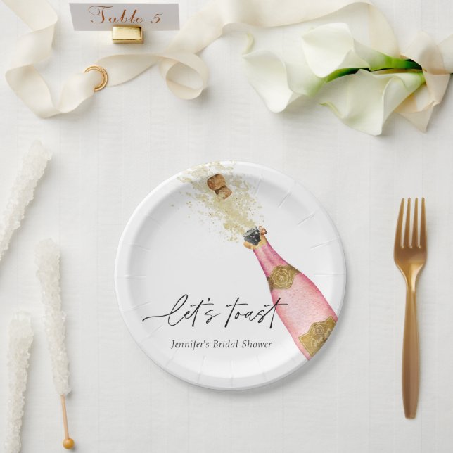 Prato De Papel Vamos Brindar ao Chá de Noiva Rosa (Casamento)