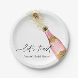 Prato De Papel Vamos Brindar ao Chá de Noiva Rosa