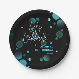 Prato De Papel Vamos Celebra Azul Bokeh Gradient Black Aniversári