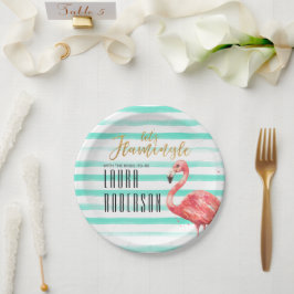 Prato De Papel Vamos Flamingle Mint Watercolor | CHÁ DE PANELA